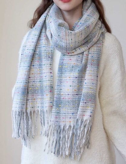 Sparkling Multi-Color Dots Plaid Fringe Scarf