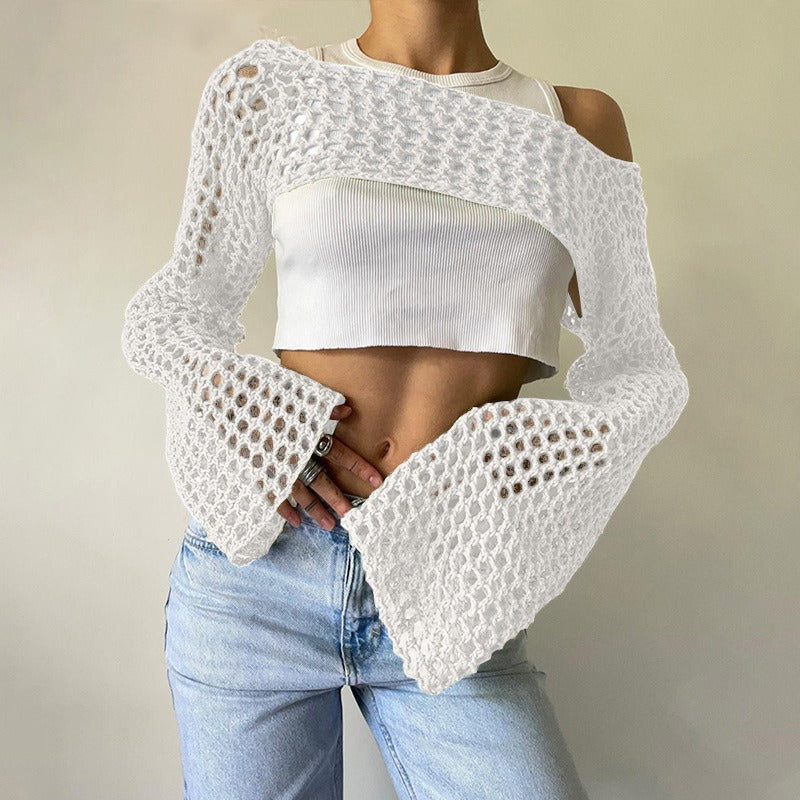 Casual Flare Sleeve Mesh Short Net Top