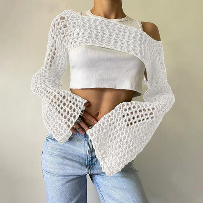 Casual Flare Sleeve Mesh Short Net Top
