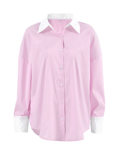 Casual Color Block Striped Long Sleeve Top