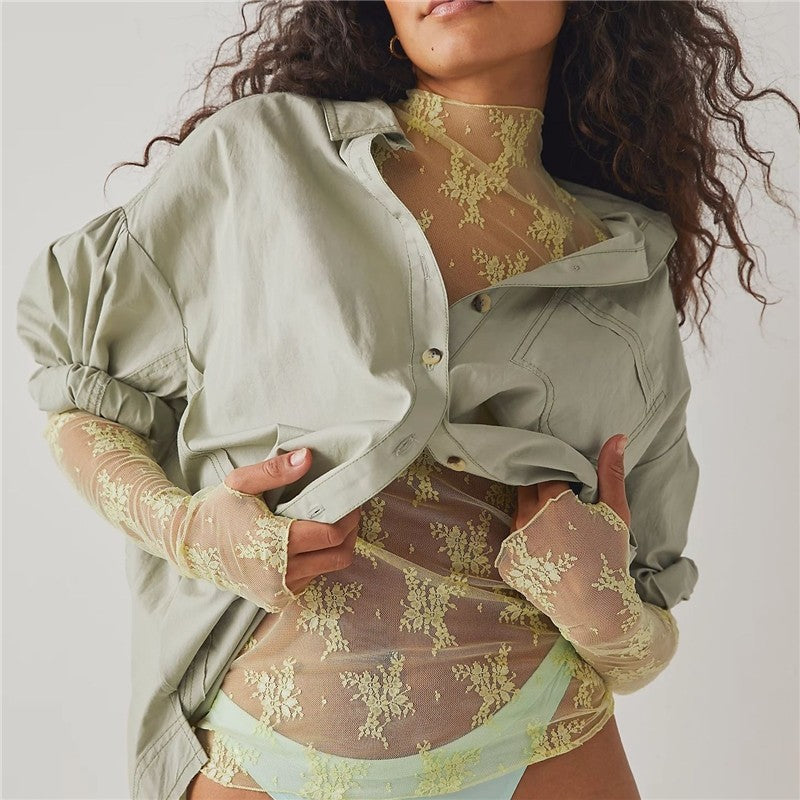 Sheer Lace Mesh Printed Top