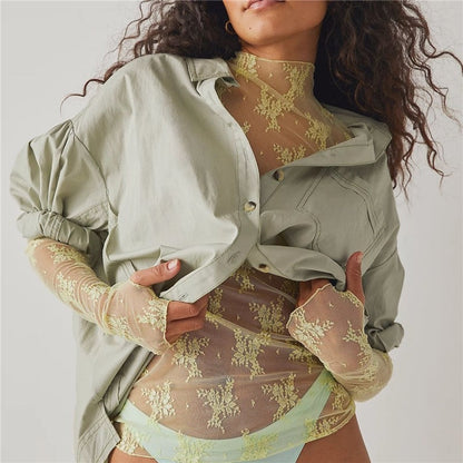 Sheer Lace Mesh Printed Top