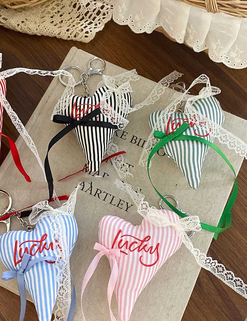 Lace Plush Striped Love Bag Charm