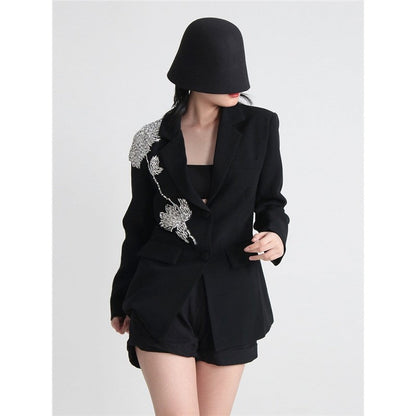 Long Sleeve Lapel Beaded Casual Loose Blazer Outerwear