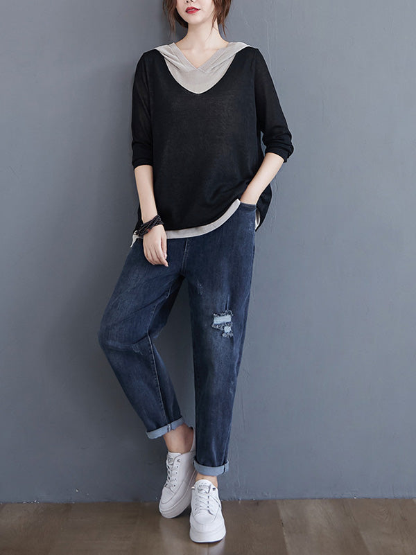 Original False Two Knitting T-Shirt Thin Sweater