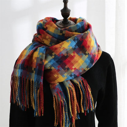 Fashion Mid-Length Imitated Cashmere Tassled Shawl Scarf