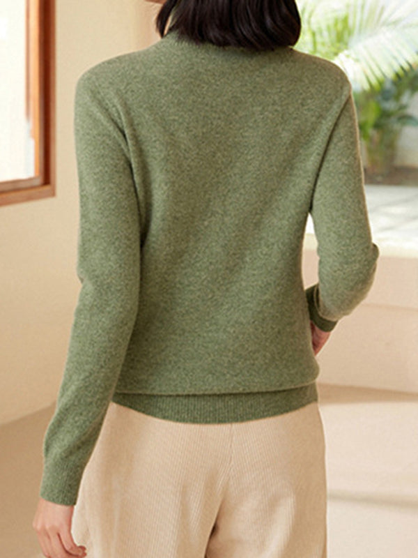 Long Sleeves Skinny Solid Color Split-Joint High Neck Sweater Tops