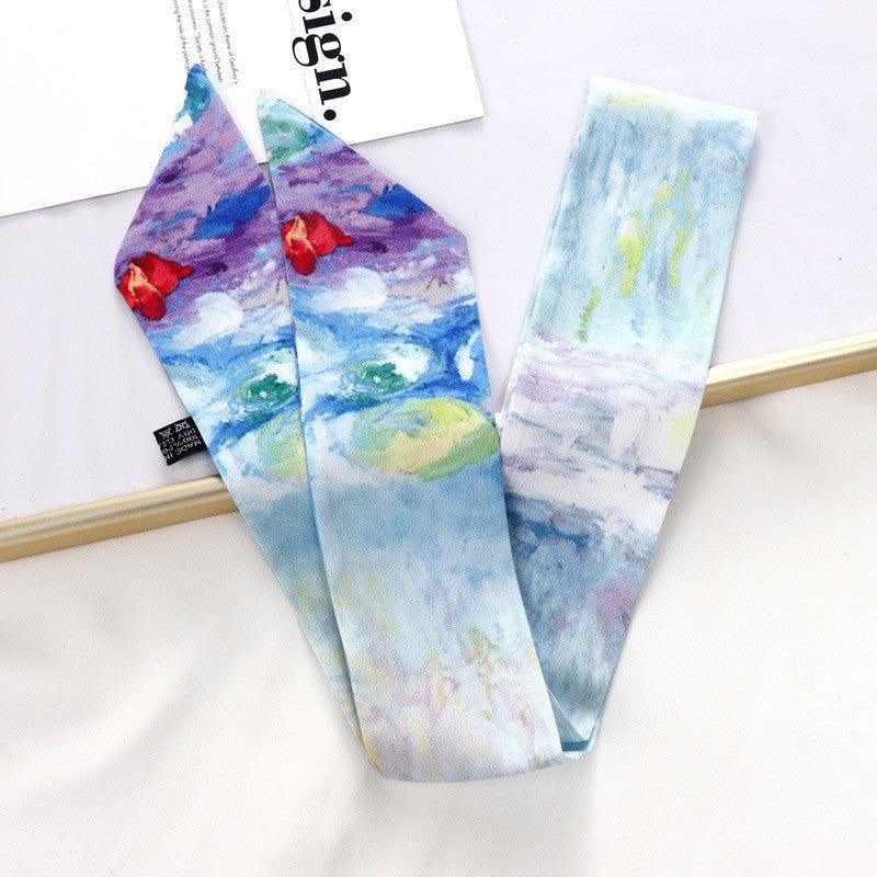 Vintage Elegant Oil Painting Long Silk Scarf