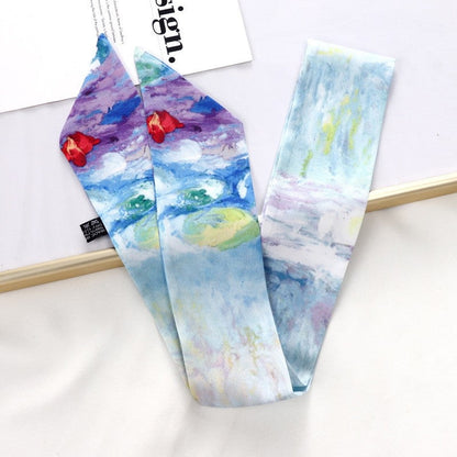 Vintage Elegant Oil Painting Long Silk Scarf