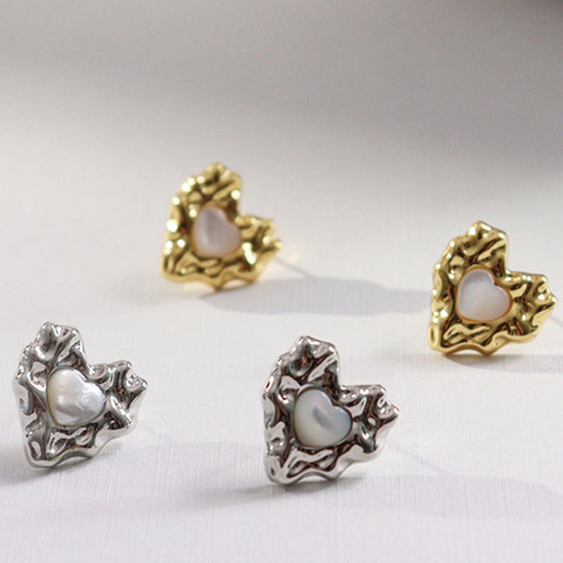 Gold Plated Heart Pearl Stud Earrings