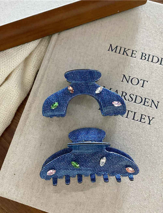 Cute Colorful Rhinestone Denim Style Hair Claw