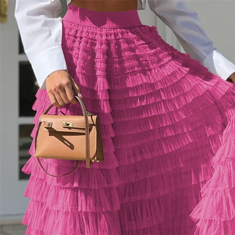 High Waist Tulle Puff Cake Skirt In Solid Color