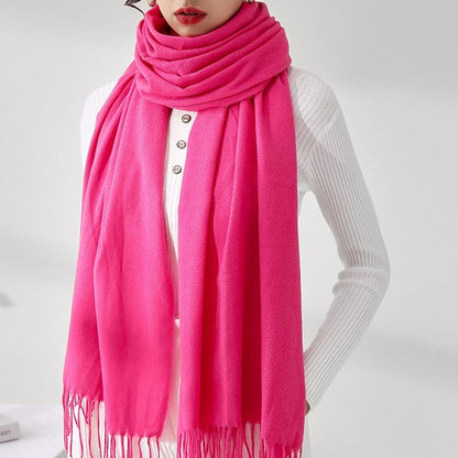 Solid Color Tasseled Imitated Cashmere Shawl Scarf