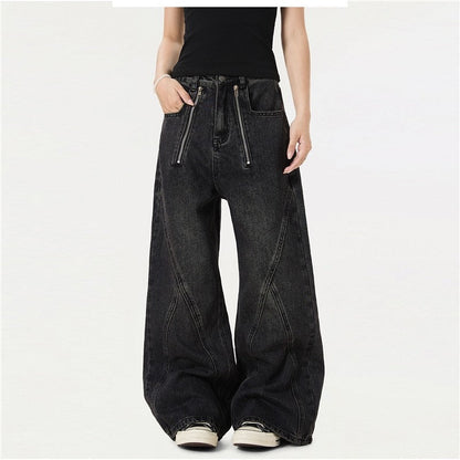 Vintage Washed Wide Leg Deconstructed Denim Pants