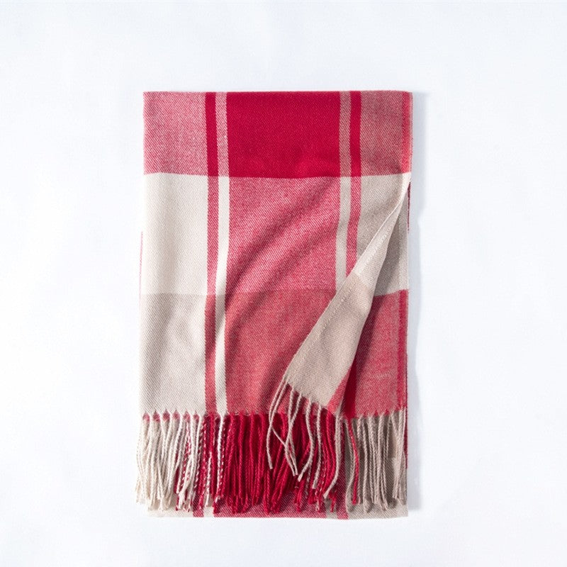 Soft Warm Fringed Plaid Scarf
