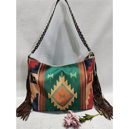 Ethnic Pattern Tassel Shoulder Bag