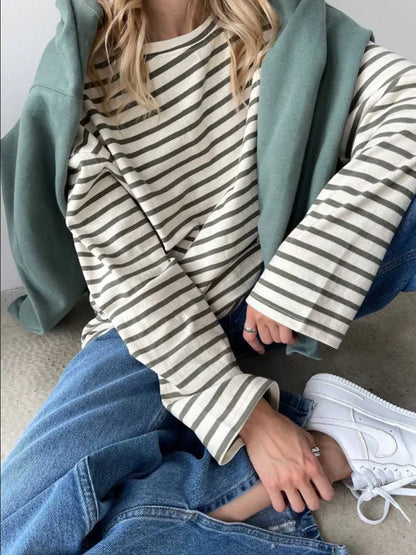 Simple Striped Casual Slim Pullover T-Shirt