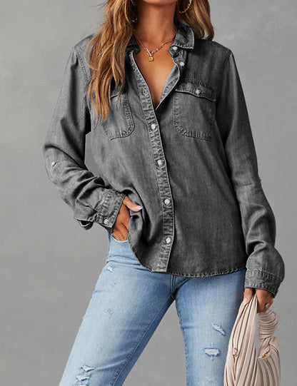 Casual Lapel Collar Button Down Denim Shirt