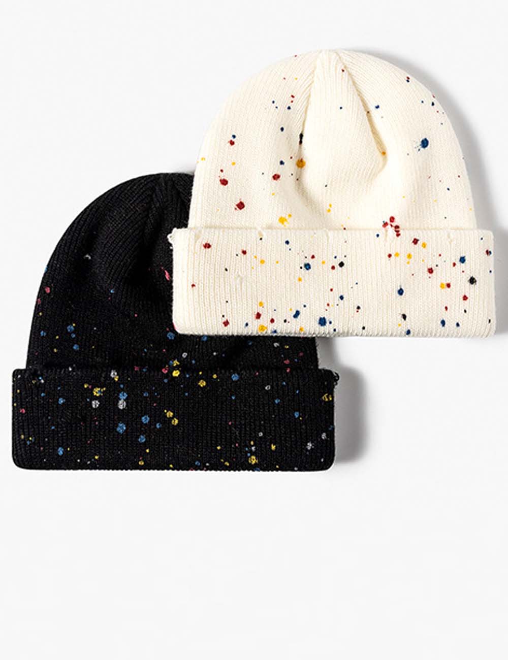 Colorful Irregular Dots Cuff Thick Knit Beanie