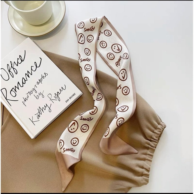 Vintage Printed Slim Hair Silky Scarf