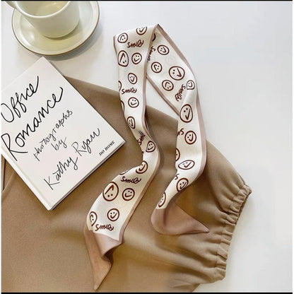 Vintage Printed Slim Hair Silky Scarf