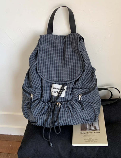 Casual Plaid Drawstring Large Capacity Backpack