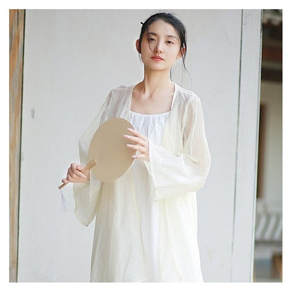 Solid Color Chiffon Long Sleeve Cardigan