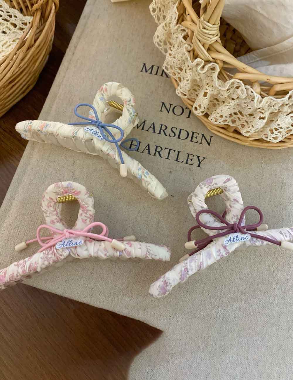 Cute Bow Knot Floral Fabric Hair Claw