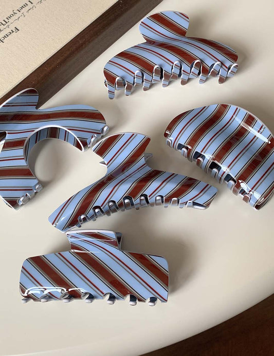 Vintage Color Block Striped Hair Claw