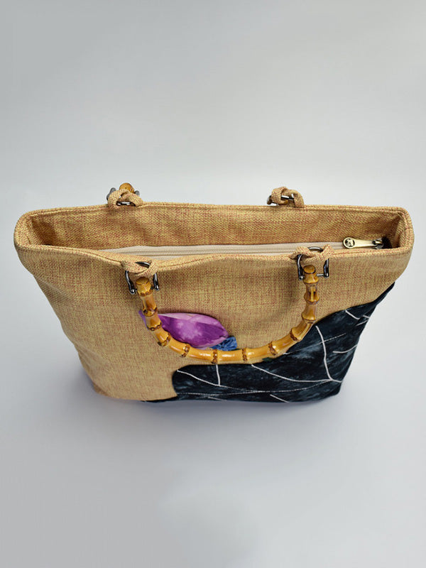 Retro Embroidered Zipper Tote Bag