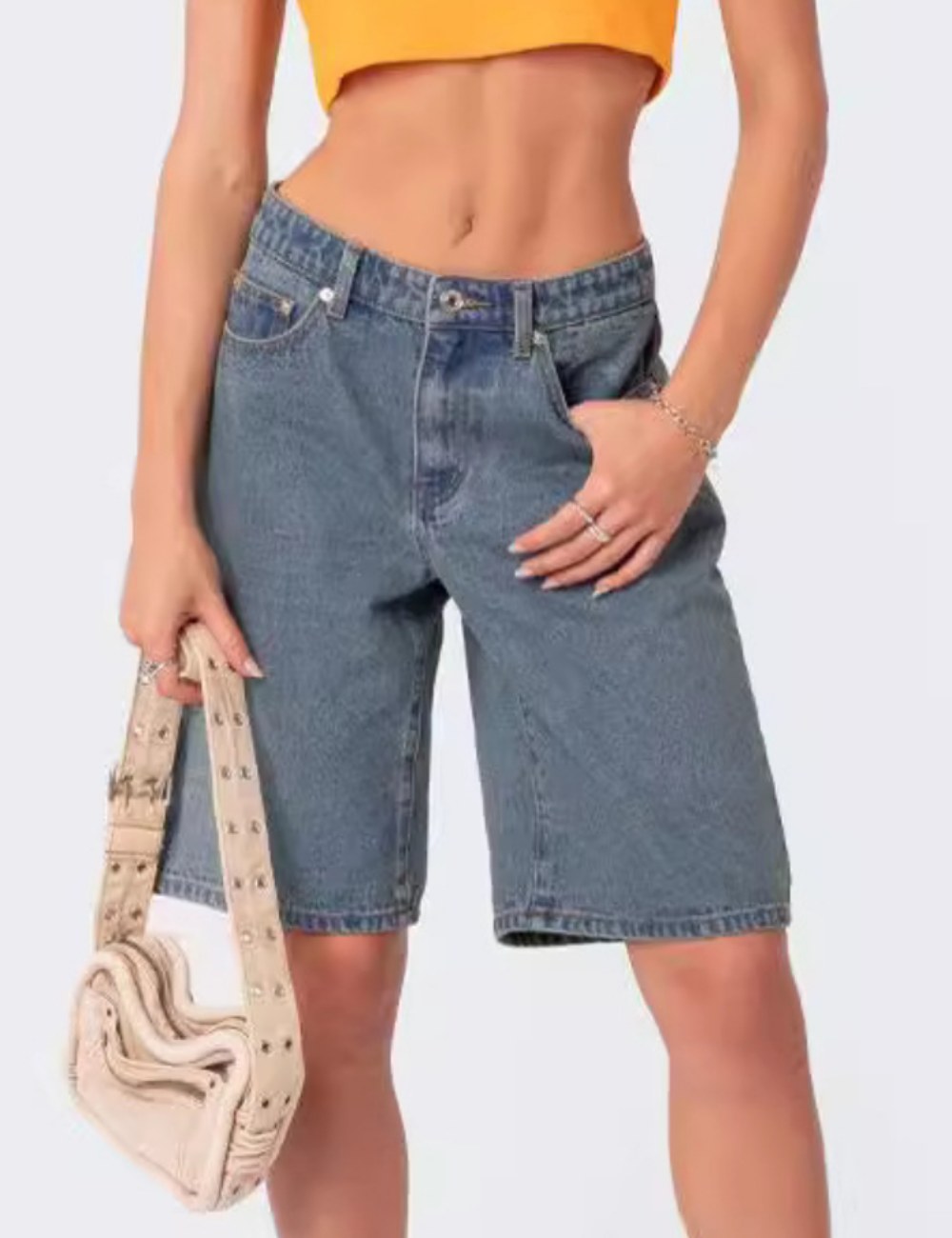 Low Waisted Casual Denim Bermuda Shorts