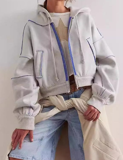 Street Loose Color Block Casual Hooded Hoodie