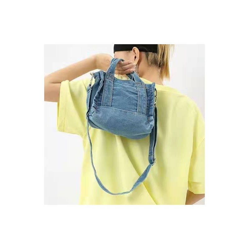 Detachable-Strap Denim Crossbody Bag