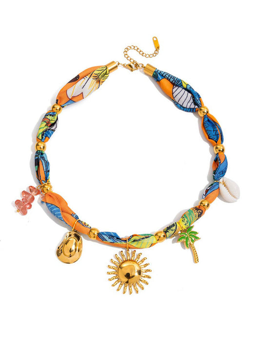 Beach Style Gold Pendant Scarf Necklace