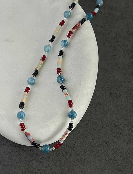 Vintage Color Block Beaded Choker Necklace