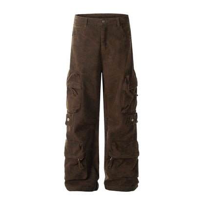 Distressed Cargo Wide-Leg Pants Unisex Loose Fit Casual Trousers