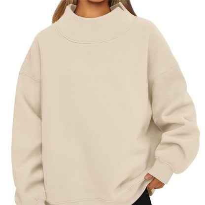 Solid Color High Neck Fleece Sweatshirt