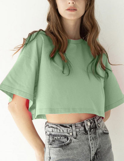Round Neck Loose Solid Color Short Top