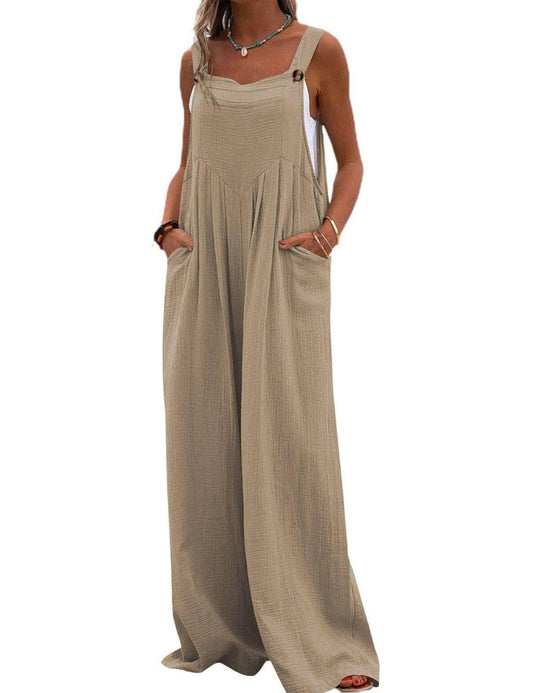 Solid Color Simple Button Jumpsuit