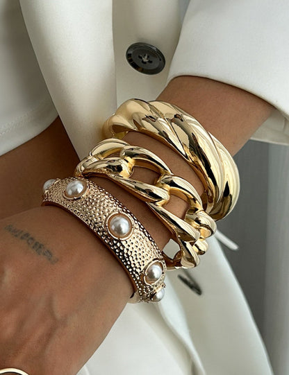 Thick Gold Irregular Twisted Bangle Bracelets