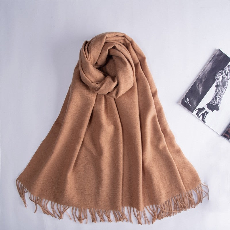 Solid Color Fringed Warm Scarf
