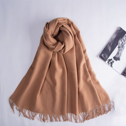 Solid Color Fringed Warm Scarf