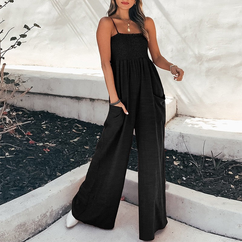 Solid Color Strapless Ruffle Jumpsuit