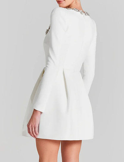 Elegant Velvet Rhinestone Trim Mini Dress