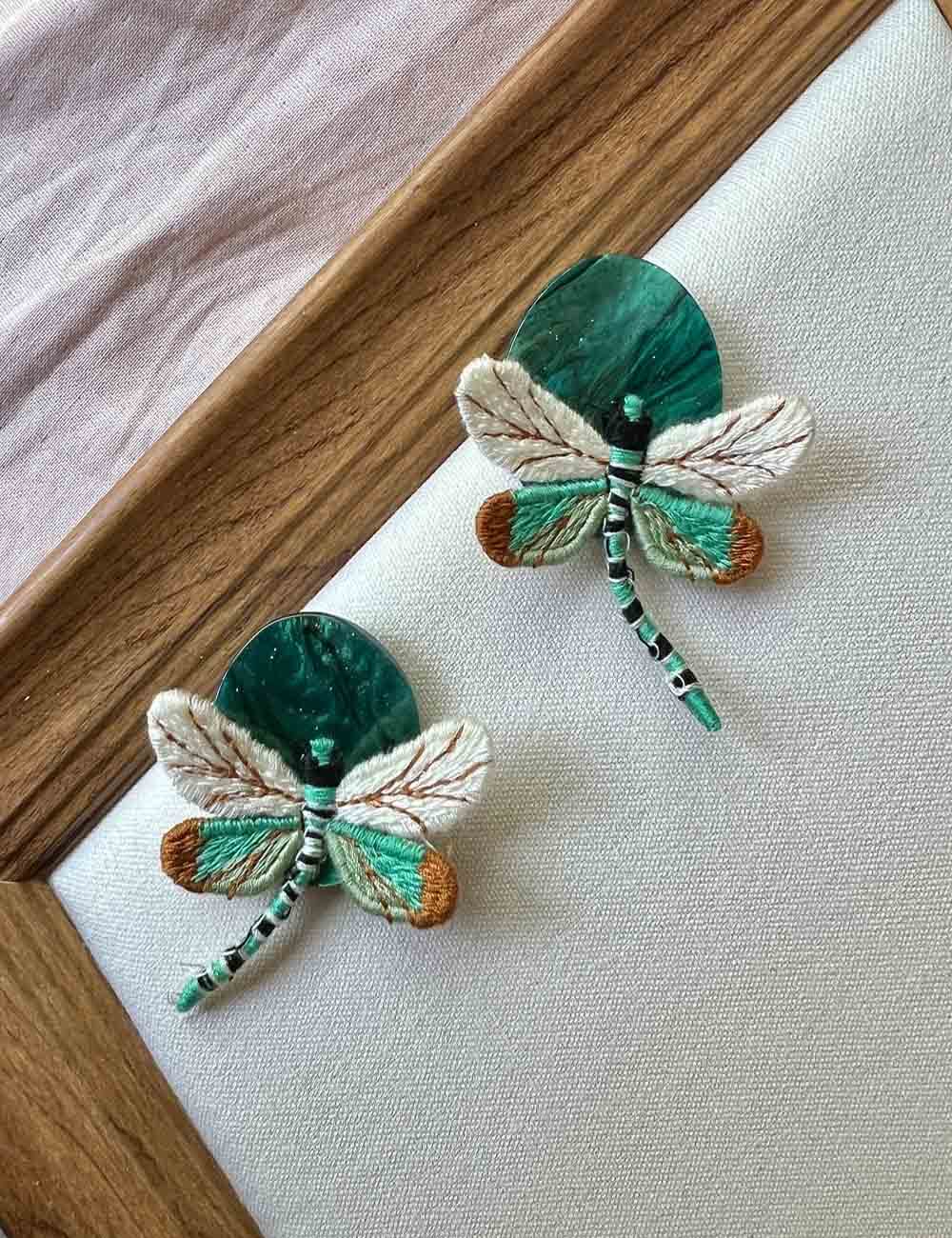 Vintage Green Dragonfly Stud Earrings