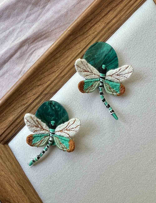 Vintage Green Dragonfly Stud Earrings