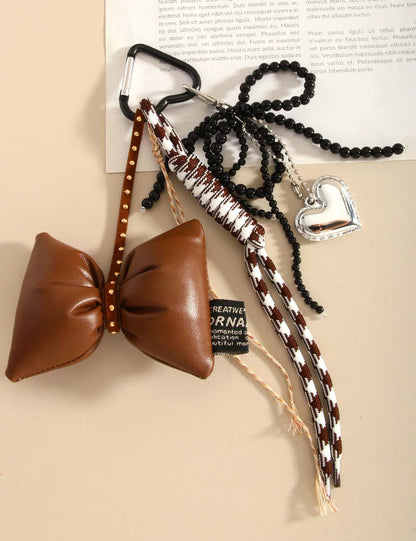 Sweet Bow Heart Braided Rope Bag Charm