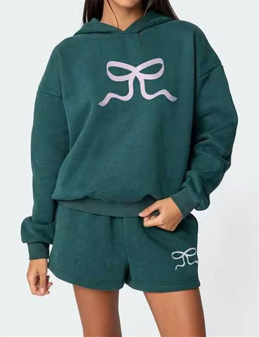 Simple Solid Color Hoodie Sweater Shorts Set