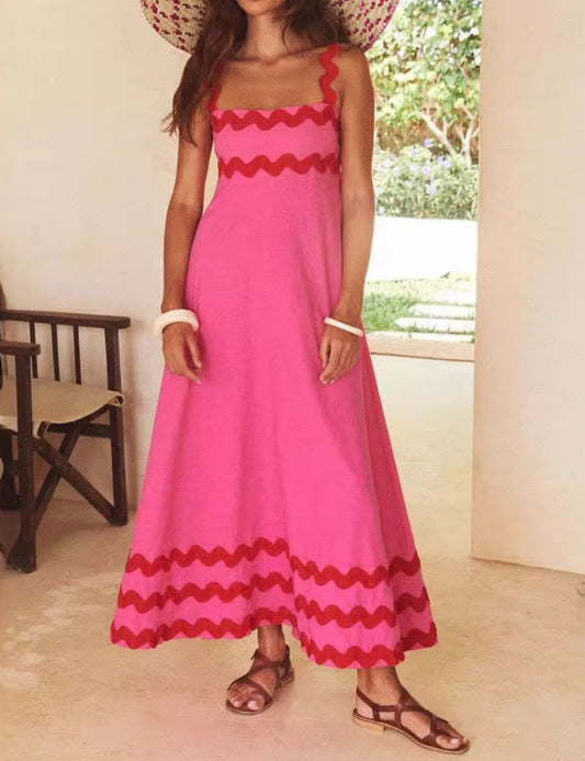 Print Color Block Sleeveless Long Dress