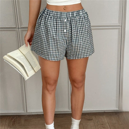 Elastic Waist Plaid Shorts